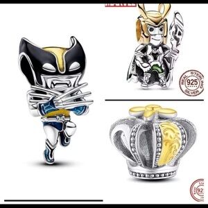 Pure silver 925 stamped wolverine , Loki and crown charm
